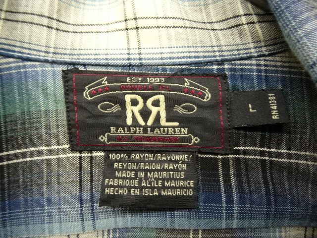 画像: 90'S RRL 初期 三ツ星タグ レーヨン オープンカラーシャツ オンブレチェック (VINTAGE)