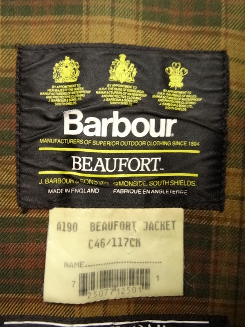 画像: 90'S BARBOUR 3クレスト 旧タグ "BEAUFORT" オイルドジャケット BROWN イングランド製 (VINTAGE)