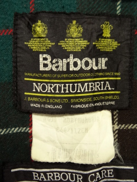 画像: 90'S BARBOUR 3クレスト 旧タグ "NORTHUMBRIA" 裏地ウール オイルドジャケット OLIVE イングランド製 (VINTAGE)