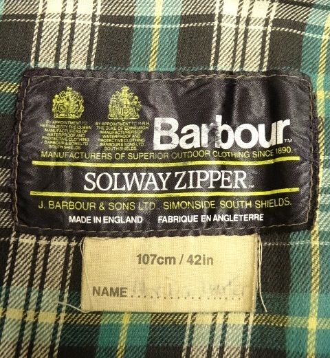 画像: 80'S BARBOUR 2クレスト "SOLWAY ZIPPER" オイルドジャケット KHAKI イングランド製 (VINTAGE)