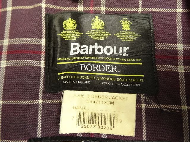 画像: 90'S BARBOUR 3クレスト 旧タグ "BORDER" オイルドジャケット NAVY イングランド製 (VINTAGE)