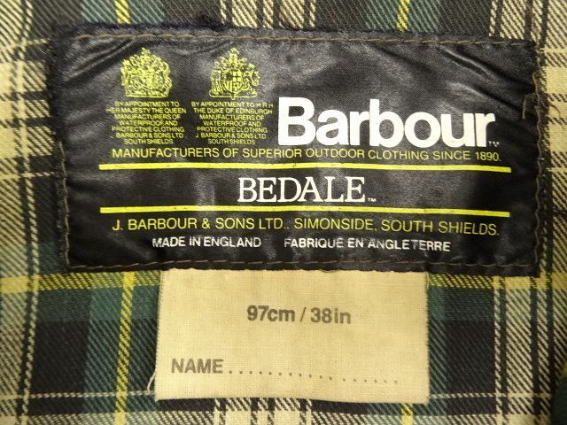 画像: 80'S BARBOUR 2クレスト "4POCKET BEDALE" オイルドジャケット OLIVE イングランド製 (VINTAGE)