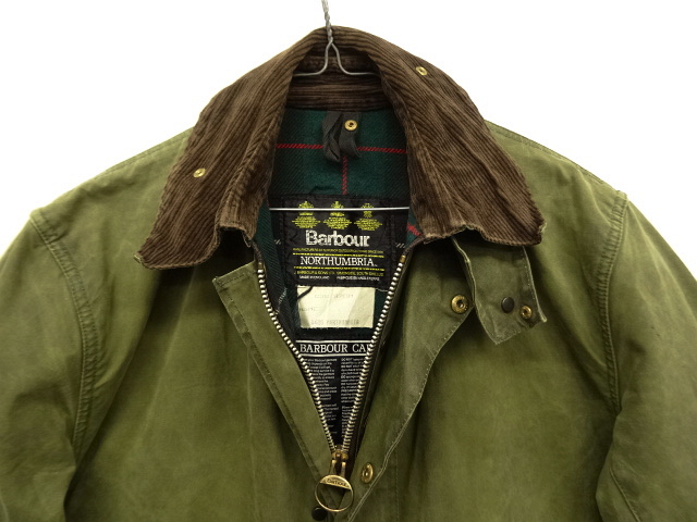 画像: 90'S BARBOUR 3クレスト 旧タグ "NORTHUMBRIA" 裏地ウール オイルドジャケット OLIVE イングランド製 (VINTAGE)