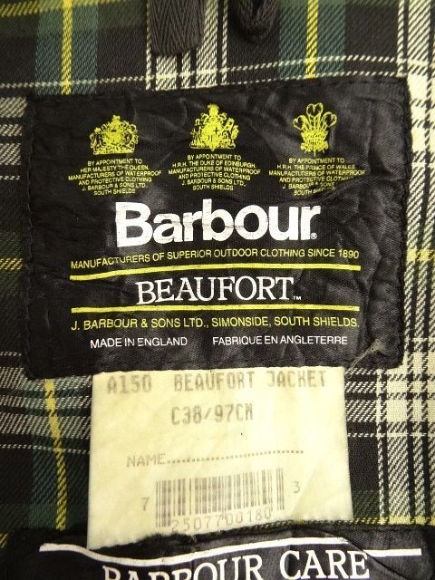 画像: 90'S BARBOUR 3クレスト 旧タグ "BEAUFORT" オイルドジャケット OLIVE イングランド製 (VINTAGE)