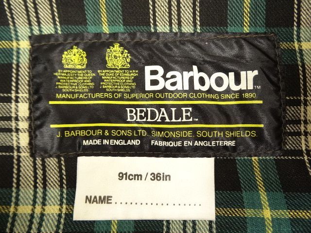 画像: 80'S BARBOUR 2クレスト "4POCKET BEDALE" オイルドジャケット OLIVE イングランド製 (VINTAGE)