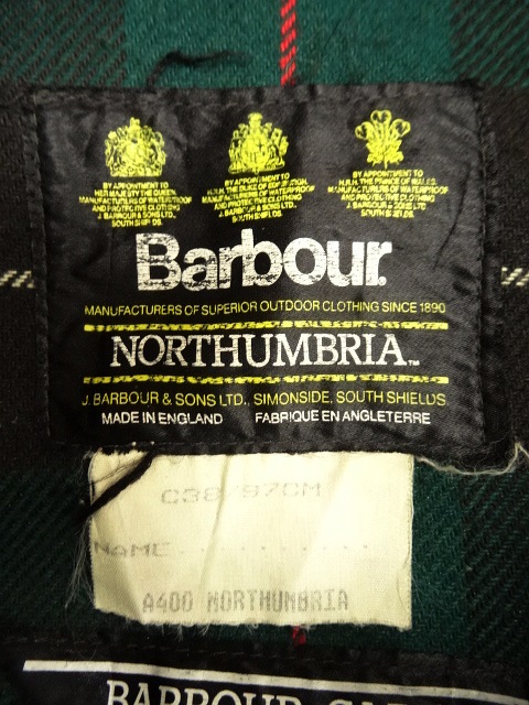 画像: 90'S BARBOUR 3クレスト 旧タグ "NORTHUMBRIA" 裏地ウール オイルドジャケット OLIVE イングランド製 (VINTAGE)