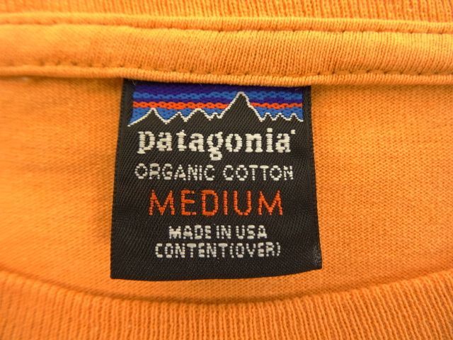 画像: 90'S PATAGONIA 黒タグ オーバルロゴ 長袖 Tシャツ マンゴー USA製 (VINTAGE)