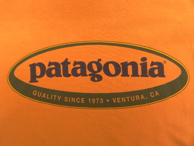 画像: 90'S PATAGONIA 黒タグ オーバルロゴ 長袖 Tシャツ マンゴー USA製 (VINTAGE)