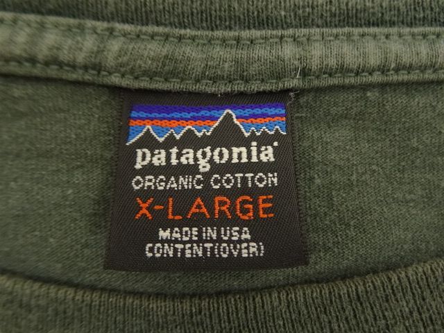 画像: 90'S PATAGONIA 黒タグ オーバルロゴ刺繍 長袖 ポケット付きTシャツ オリーブ USA製 (VINTAGE)