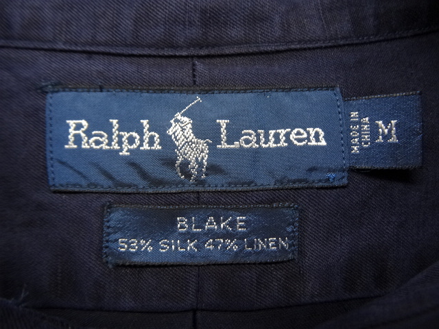 画像: 90'S RALPH LAUREN "BLAKE" シルク/リネン 長袖 BDシャツ ネイビー (DEADSTOCK)