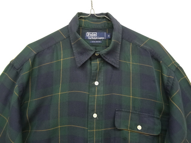 画像: 90'S RALPH LAUREN レーヨン100% 長袖シャツ ネイビー/グリーン チェック (VINTAGE)