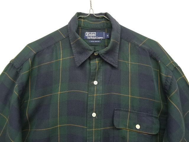 画像: 90'S RALPH LAUREN レーヨン100% 長袖シャツ ネイビー/グリーン チェック (VINTAGE)