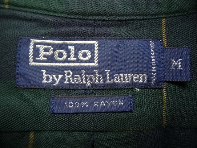 画像: 90'S RALPH LAUREN レーヨン100% 長袖シャツ ネイビー/グリーン チェック (VINTAGE)