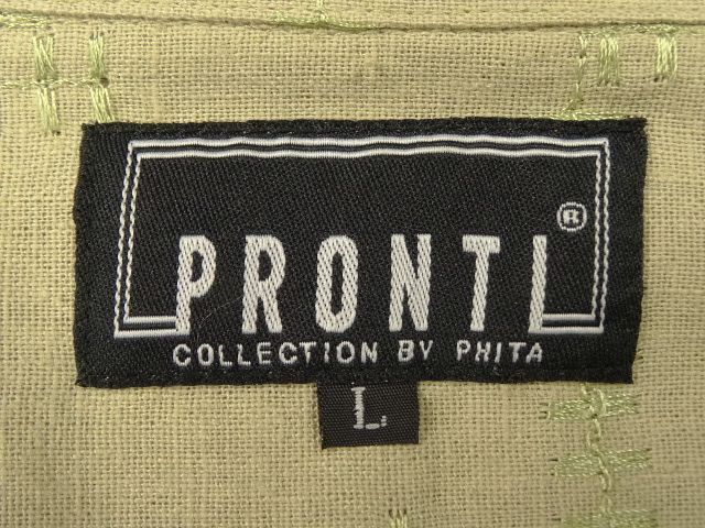 画像: PRONTI リネン 半袖 オープンカラーシャツ ベージュ/カーキステッチ (VINTAGE)