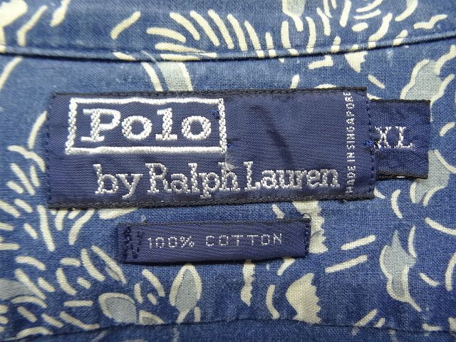 画像: 90'S RALPH LAUREN コットン 半袖 オープンカラーシャツ インディゴ/総柄 (VINTAGE)