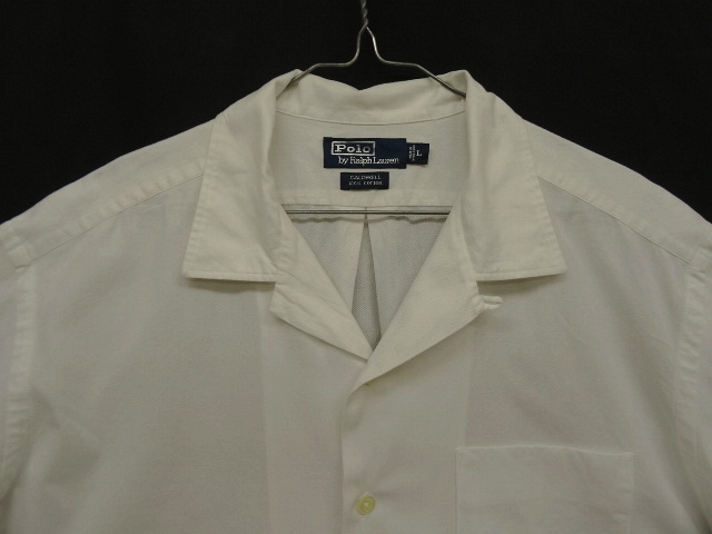 画像: 90'S RALPH LAUREN "CALDWELL" 裾ロゴ入り コットン 半袖 オープンカラーシャツ ホワイト (VINTAGE)