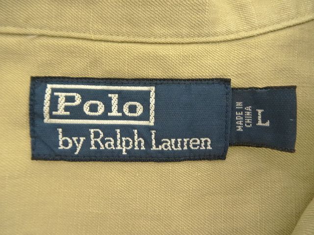 画像: 90'S RALPH LAUREN 裾ロゴ入り シルク/リネン 半袖 オープンカラーシャツ タン (DEADSTOCK)