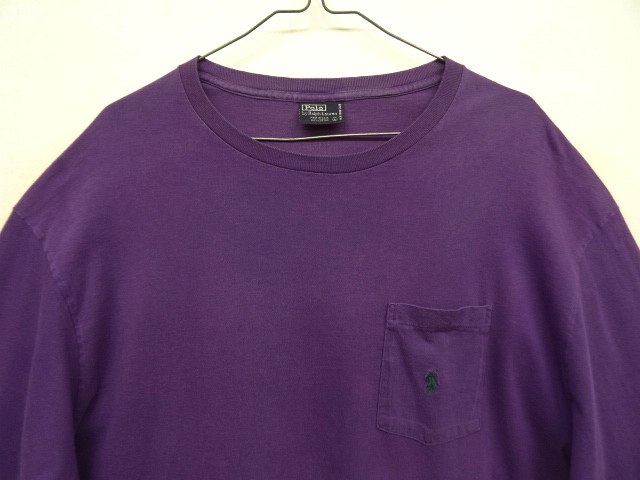 画像: 90'S RALPH LAUREN シングルステッチ 耳付きポケット 長袖 Tシャツ パープル USA製 (VINTAGE)