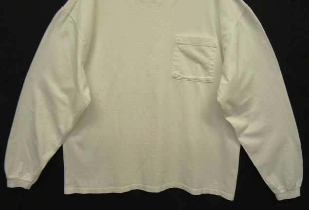 画像: 90'S PATAGONIA 黒タグ オーバルロゴ刺繍 長袖 ポケット付きTシャツ ホワイト USA製 (VINTAGE)