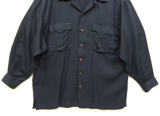 画像: 90'S RALPH LAUREN レーヨン フラップ付きポケット 長袖 オープンカラーシャツ ネイビー (VINTAGE)