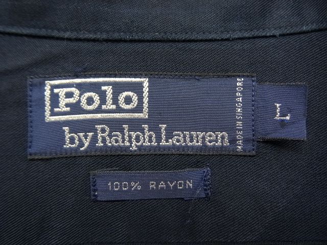 画像: 90'S RALPH LAUREN レーヨン フラップ付きポケット 長袖 オープンカラーシャツ ネイビー (VINTAGE)