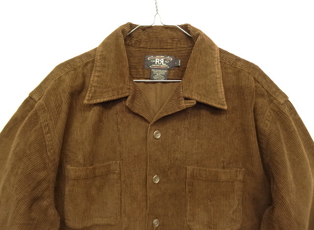 画像: 90'S RRL 初期 三ツ星タグ 太畝コーデュロイ オープンカラーシャツ BROWN (VINTAGE)