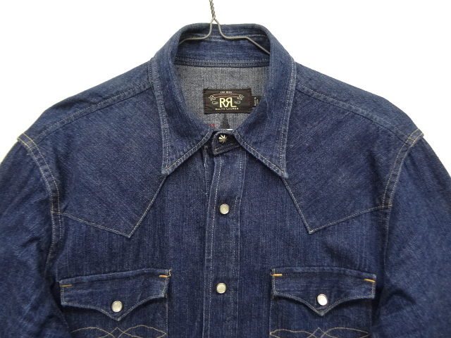 画像: RRL コンチョボタン 耳付きデニム ウエスタンシャツ USA製 (USED)