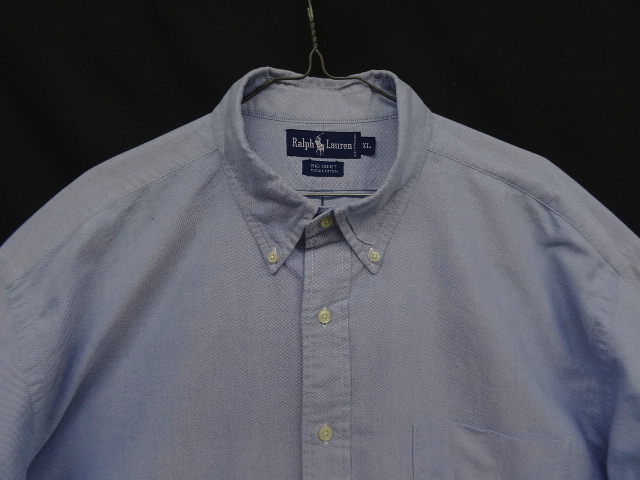 画像: 90'S RALPH LAUREN "BIG SHIRT" 裾ロゴ刺繍 オックスフォード 長袖 BDシャツ ブルー (VINTAGE)