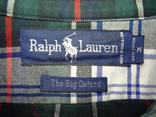 画像: 90'S RALPH LAUREN "THE BIG OXFORD" 裾ロゴ刺繍 オックスフォード 長袖 BDシャツ チェック柄 (VINTAGE)