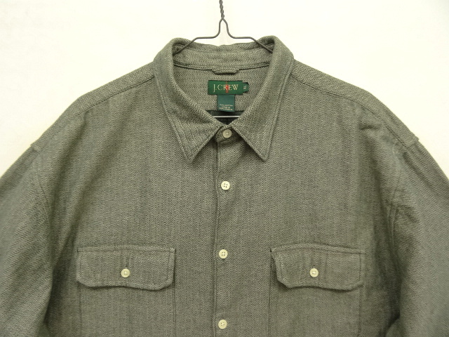 画像: 90'S J.CREW 旧タグ ヘリンボーン マチ付き ワークシャツ カーキ (VINTAGE)