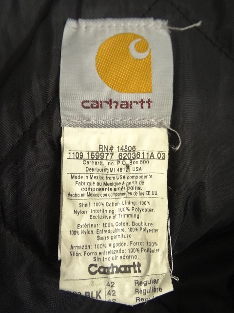 画像: 90'S CARHARTT 裏地キルティング ダックジャケット ブラック (VINTAGE)