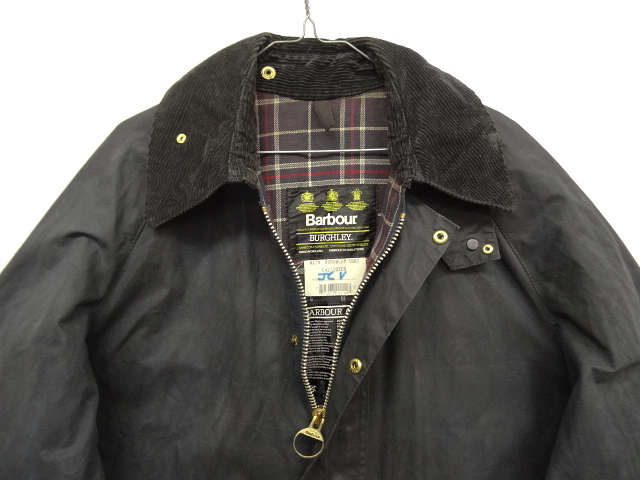 画像: 90'S BARBOUR 3クレスト 旧タグ "BURGHLEY" オイルドコート NAVY イングランド製 (VINTAGE)