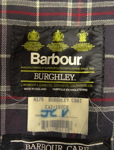 画像: 90'S BARBOUR 3クレスト 旧タグ "BURGHLEY" オイルドコート NAVY イングランド製 (VINTAGE)