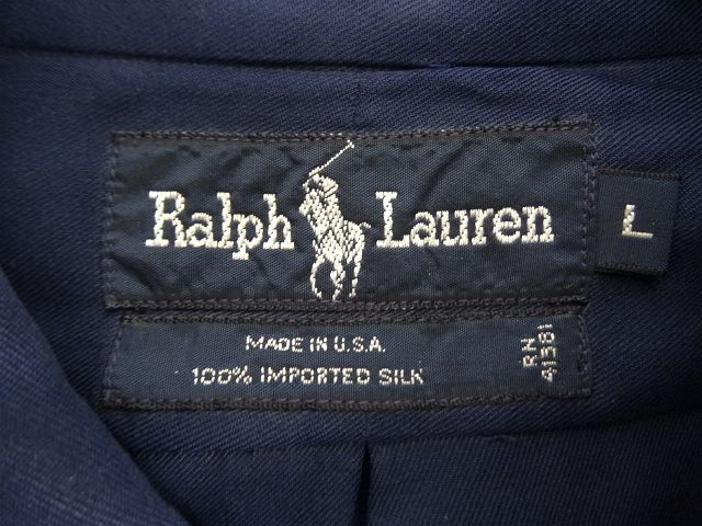 画像: 90'S RALPH LAUREN シルク100% 長袖 BDシャツ ネイビー USA製 (VINTAGE)