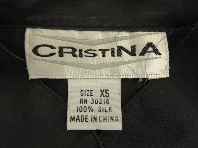 画像: CRISTINA シルク100% 長袖 チャイナシャツ ブラック (VINTAGE)