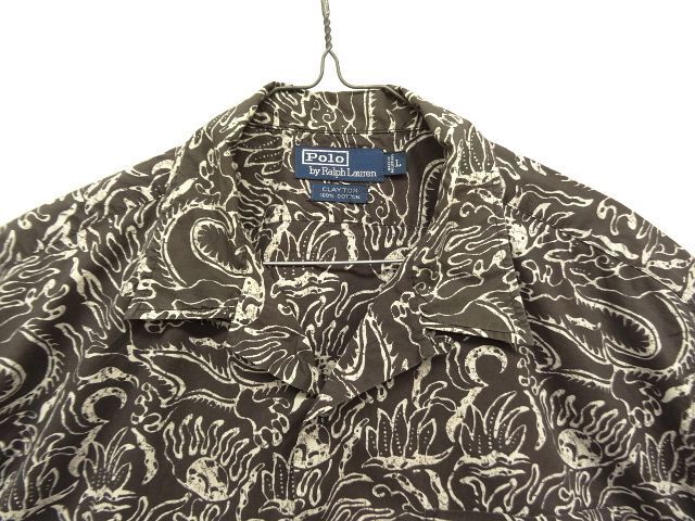 画像: 90'S RALPH LAUREN "CLAYTON" コットン 半袖 オープンカラーシャツ ブラックベース ドラゴン柄 (VINTAGE)