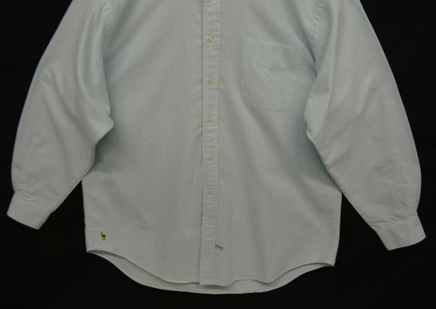 画像: 90'S RALPH LAUREN "THE BIG OXFORD" 裾ロゴ刺繍 オックスフォード 長袖 BDシャツ ストライプ (VINTAGE)