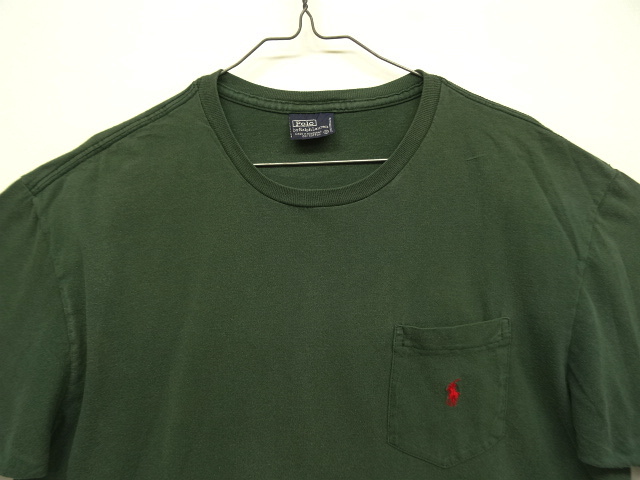 画像: 90'S RALPH LAUREN シングルステッチ 耳付きポケット付き 半袖 Tシャツ ダークグリーン (VINTAGE)