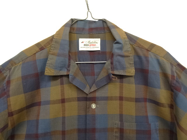 画像: 60'S MANHATTAN "ALL COTTON" 半袖 オープンカラーシャツ チェック柄 USA製 (VINTAGE)
