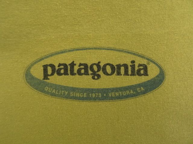 画像: 90'S PATAGONIA 黒タグ オーバルロゴ バックプリント 長袖 Tシャツ ピスタチオ USA製 (VINTAGE)