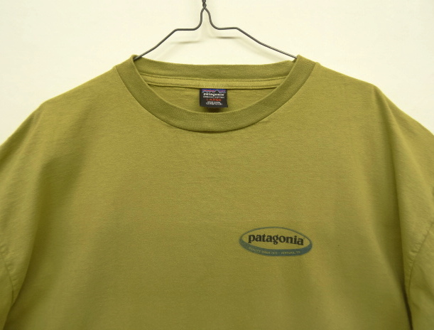 画像: 90'S PATAGONIA 黒タグ オーバルロゴ バックプリント 長袖 Tシャツ ピスタチオ USA製 (VINTAGE)