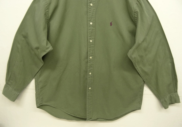 画像: 90'S RALPH LAUREN "POSTBOY" ツイル 長袖 バンドカラーシャツ オリーブ (VINTAGE)