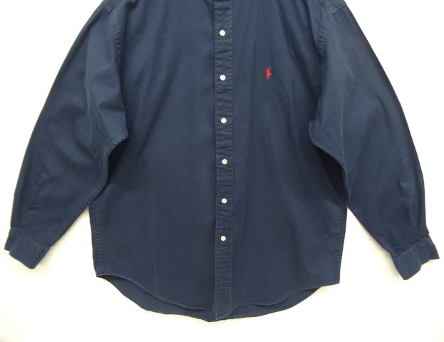 画像: 90'S RALPH LAUREN "POSTBOY" ツイル 長袖 バンドカラーシャツ ネイビー (VINTAGE)