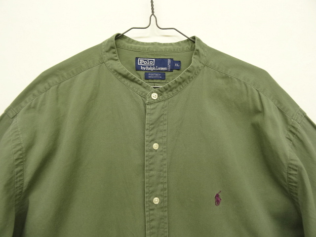 画像: 90'S RALPH LAUREN "POSTBOY" ツイル 長袖 バンドカラーシャツ オリーブ (VINTAGE)