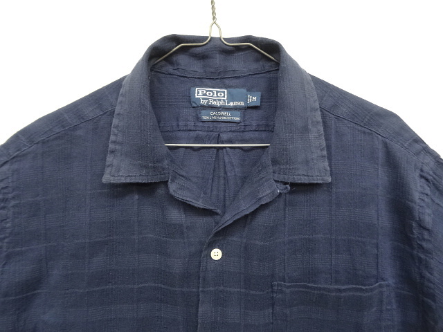 画像: 90'S RALPH LAUREN "CALDWELL" リネン/コットン 半袖 オープンカラーシャツ ジャガードチェック (VINTAGE)