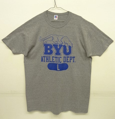 画像1: 90'S RUSSELL ATHLETIC "BYU ATHLETIC DEPT" シングルステッチ 半袖 Tシャツ 杢グレー USA製 (VINTAGE)