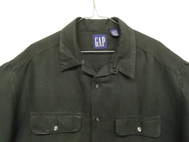 画像: 90'S GAP 旧タグ リネン/レーヨン 半袖 オープンカラーシャツ ブラック (VINTAGE)