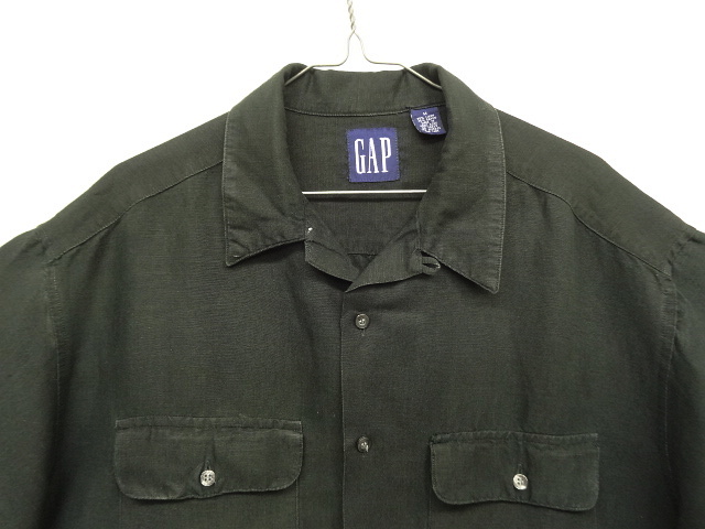 画像: 90'S GAP 旧タグ リネン/レーヨン 半袖 オープンカラーシャツ ブラック (VINTAGE)