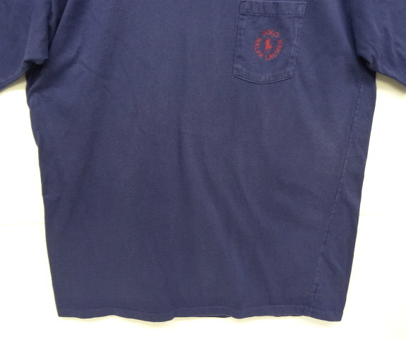 画像: 90'S RALPH LAUREN シングルステッチ プリント入りポケット 半袖 Tシャツ ネイビー USA製 (VINTAGE)