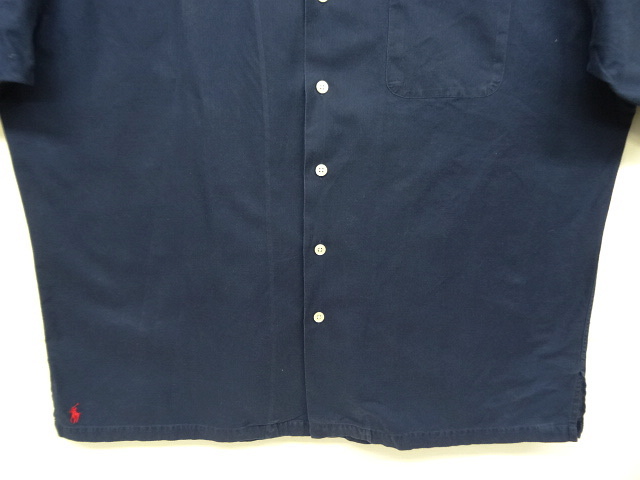 画像: 90'S RALPH LAUREN "CALDWELL"  裾ロゴ コットン 半袖 オープンカラーシャツ ネイビー (VINTAGE)